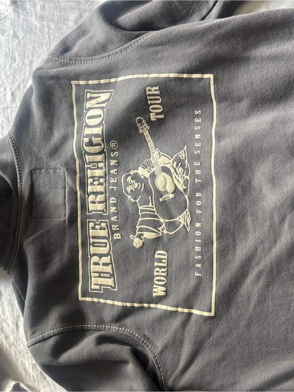 True Religion Men Charcoal Sweatshirt with Cream Graphic
